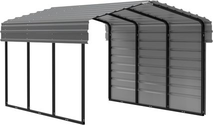 Arrow Carports Galvanized Steel Carport, with 1-Sided Enclosure, Compact Car Metal Carport Kit, 10' x 15' x 7', Charcoal Charcoal 10' x 15' x 7' 1-Sid