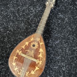 Decorative Inlaid Wooden Mandolin Music Box.