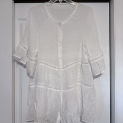 Cupshe White Oversized Button Down Swimsuit Coverup - Size Small