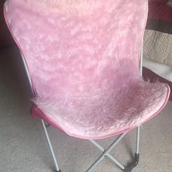 Butterfly Chair With Fuzzy Pink Cover