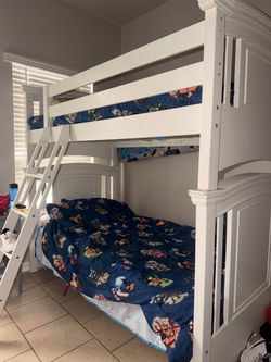 White Wood Twin Over Full Bunk Bed