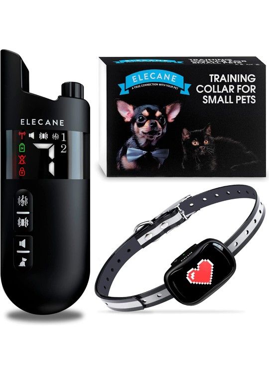 Mini Training Collar for Small Dogs 5-15lbs - Rechargeable Pet Obedience Trainer with Remote Control - Waterproof, 1000-Foot Range - Beeping Sound & V
