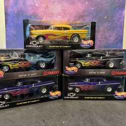 1:18 Scale Hotwheels Custom 57 Chevy’s. New Unopened. $45.00 each. 