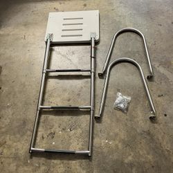 3 Step Outboard Platform Telescoping Boat Ladder, Stainless Steel