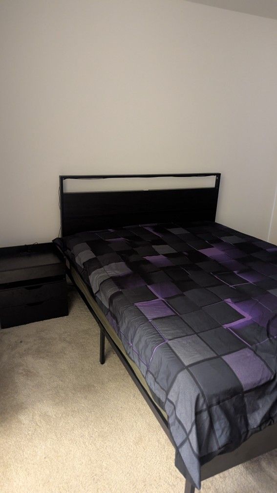 Queen Bed Frame And Night Stand (With Color Lights)