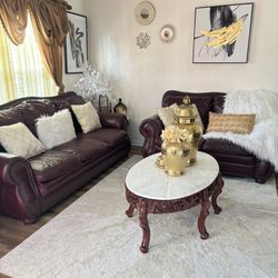 Leather Sofa And Lovesest And Marble Top rosewood Coffe And End Tables  Tables 