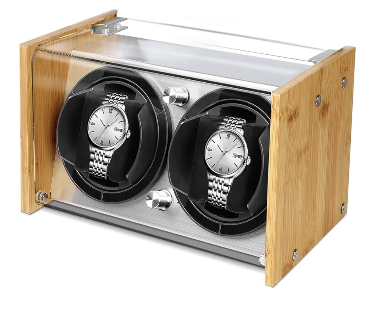 Watch Winder Smith Quiet Bamboo Watch Winder 2 for Automatic Watches, Vertical Rest Timer Function for Easy Glance