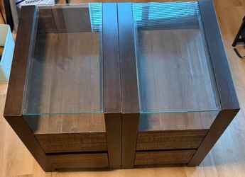 High End Wood Side Table / Night Stands with Glass Tops