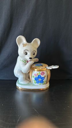 Honeypot Antique Vintage beautiful hand painted  honey bear with spoon