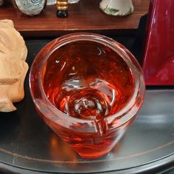 Vintage VIKING GLASS Ashtray Orange Persimmon Tripod Slant Mid Century MCM Retro