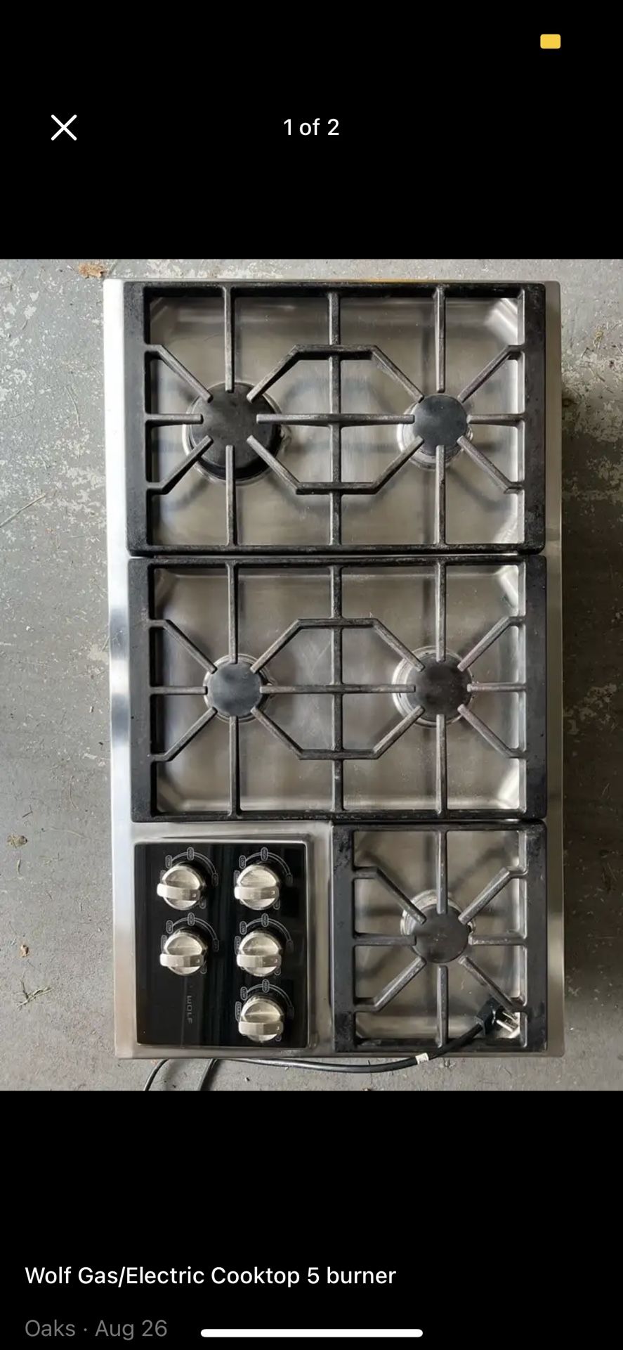 Wolf Gas/Electric Cooktop 5 burner