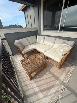 IKEA Wood Sectional Sofa Set with Coffee Table