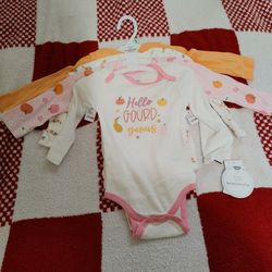 4-Set Pumpkin Spice Baby Long Sleeve Onesies - New