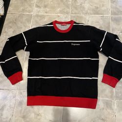 Supreme FW17 Stripped Crewneck Size M Black White Red