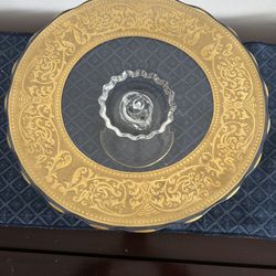 Vintage Lotus Glastonbury "Georgian Gold" Encrusted Glass Cake Stand