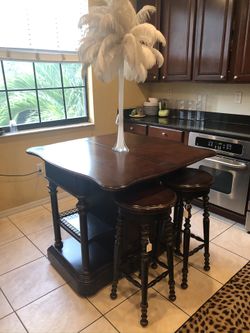 Wood Kitchen Island + 2 stools