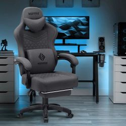 Hoffree Breathable Fabric Massage Gaming Chair Ergonomic Office PC Chair & Footrest Dark Gray