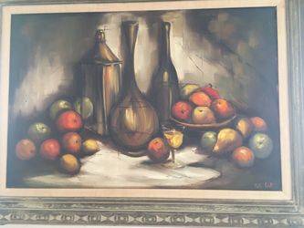 Artist Patti Rock Framed Oil Painting Still Life with Fruit
