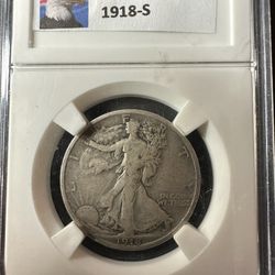 1918 S Walking Liberty 1/2 Dollar 90% Silver 