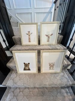 Set of 4 Restoration Hardware Baby & Child Animal Art Excellent Condition Baby Animal Art Sharon Montrose 16 x 19 Smoke free household