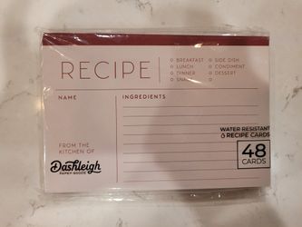 RUBY RED, 48 Water Resistant Red Recipe Cards, Simple & Modern, Double-Sided