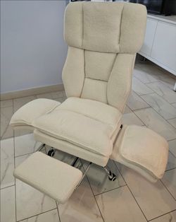 Cream Boucle Recliner Chair with Footrest
