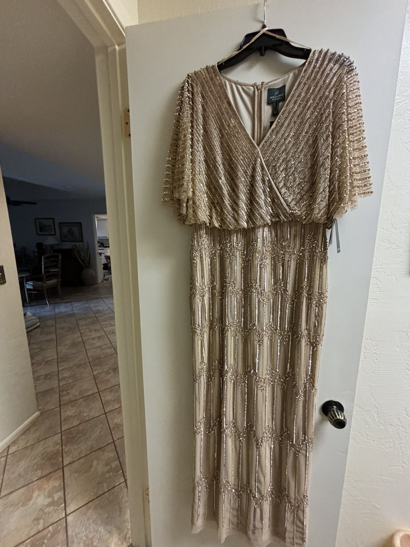 Adrianna Papell Gold Beaded Gown NWT Size 8