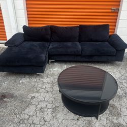 Black Velvet Sectional Sofa & Coffee Table