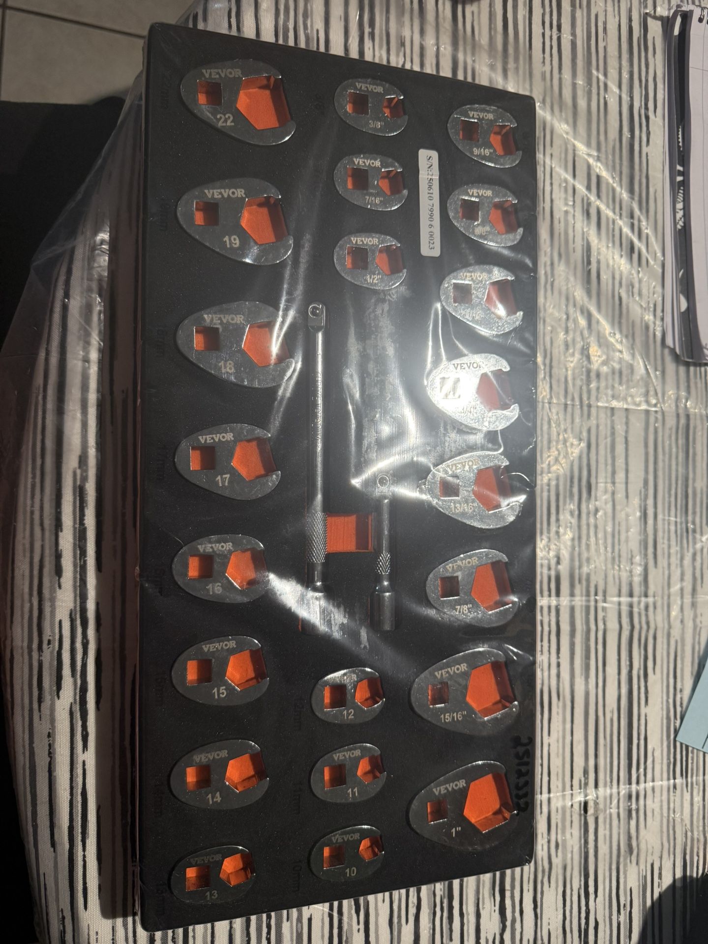 3/8" Drive Crowfoot Wrench Set with 2 Extension Bars, 24pcs Crows Foot Wrench Set, SAE 3/8"-1" And Metric 10-22mm, CR-MO Steel Crowfoot Wrench Set, wi