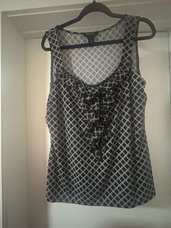 Black & White Plaid Ruffle Front Sleeveless Top