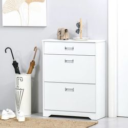 3-Drawer Shoe Cabinet Modern Storage Rack with 2 Flip Doors Adjustable Shelf Freestanding Organizer for Hallway Holds 16 Pairs Shoe White