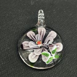 Hand blown Glass Necklace Pendant Flower-Style Art Piece