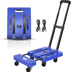 Folding Hand Truck, 500 LB Capacity Luggage Cart, Portable Folding Dolly with 6 Wheels and 2 Elastic Ropes for Luggage, Personal, Travel, Auto, Moving