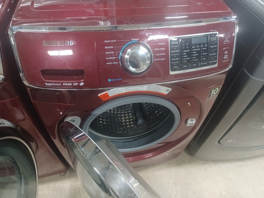 Samsung.\nWasher and dryer set works.Good 6 months warranty.I six l washers and dryers delivery available