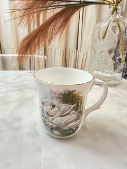 Vintage Porcelain Swan Tea Cup with Gold Rim