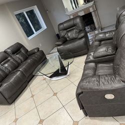 Leather Recliner Couch Set