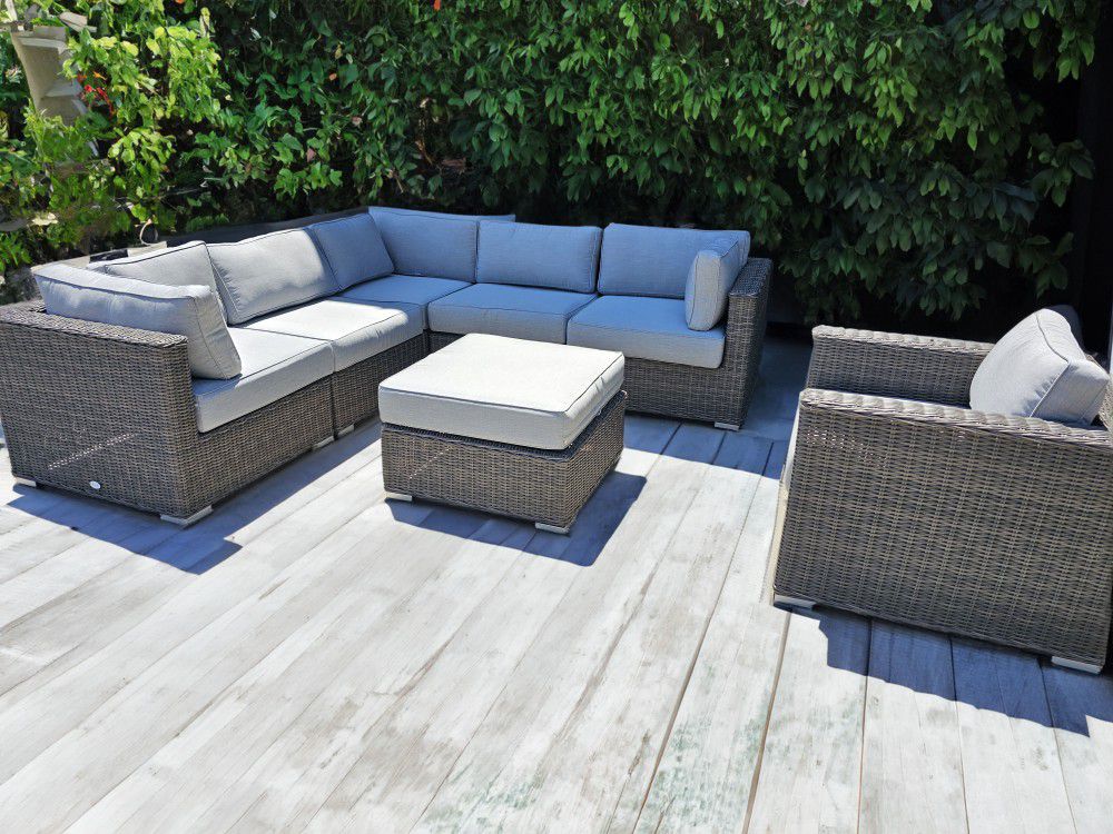New Outdoor Sunbrella Patio 7pc Sale Wicker Furniture Set