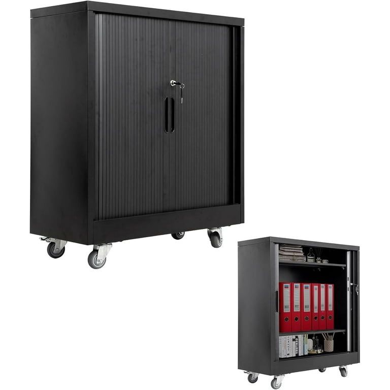New in a sealed box we have more than one Strong Hold Roll-Up Door Storage Cabinets, Mobile Metal Cabinet with Adjustable Shelf, Lockable 2 Doors with