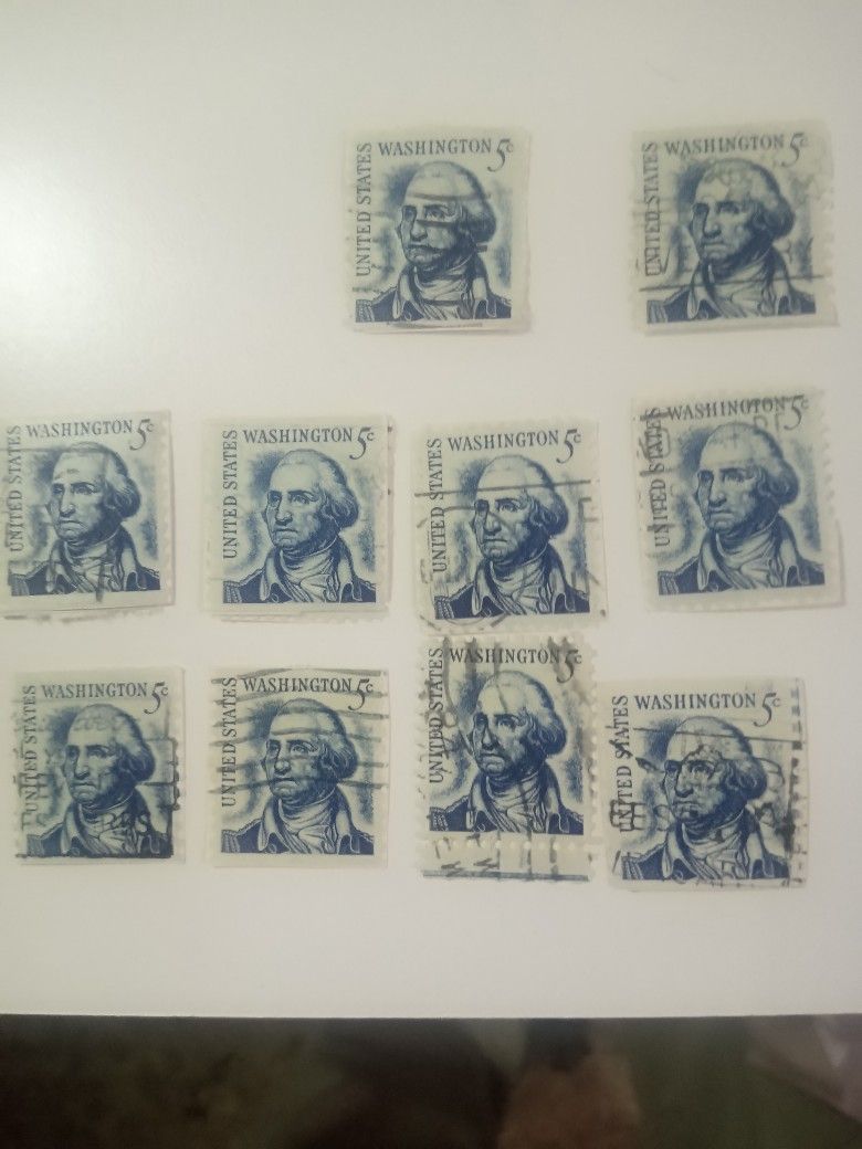 1960's  Blue George Washington 5cent Stamps. Also A Purple Liberty. Make Me An Offer. I Have A Very Extensive And Very Old Collection. Many Hundreds .