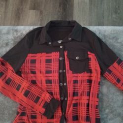 Women's Red and Black Plaid Button Down Shirt 