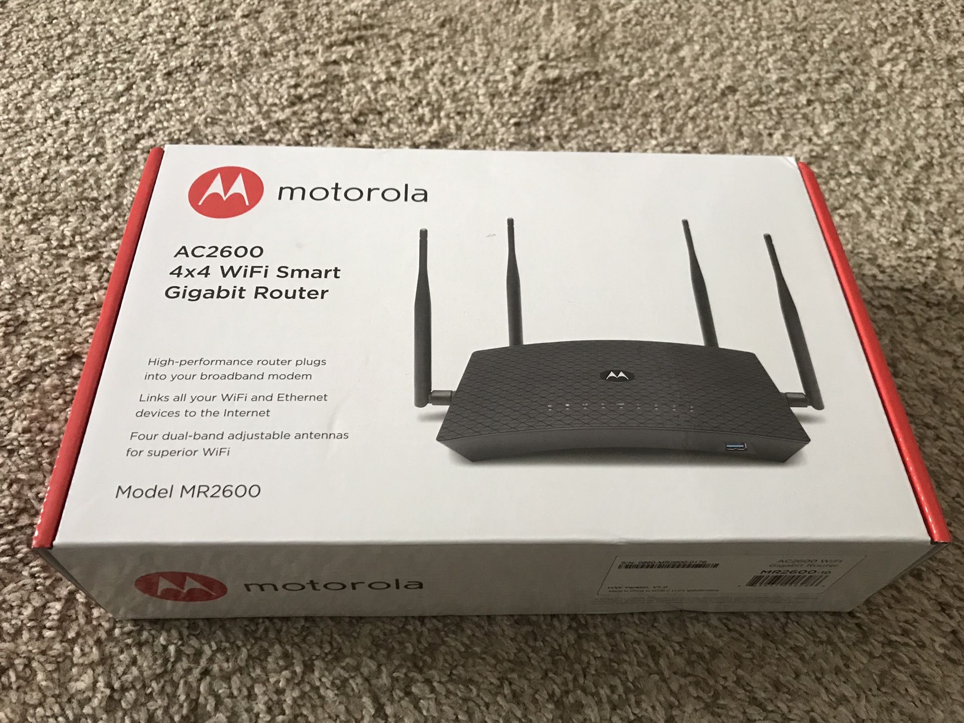 Motorola AC2600 4x4 WiFi Smart Gigabit Router with Extended Range, Model MR2600