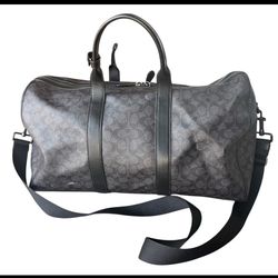 Leather Coach Gotham Duffle Signature Travel Bag Charcoal C8412 BROKEN HANDLE