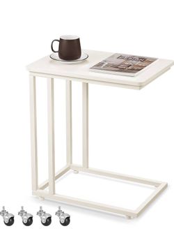 End Table, C Shaped TV Tray with Metal Frame