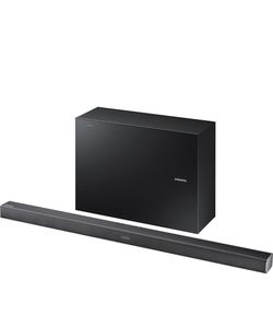 Samsung HW-J550 soundbar and wireless subwoofer.