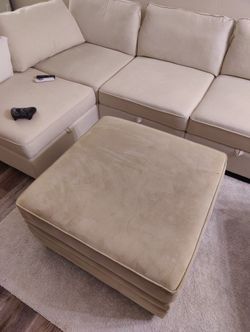 Beige Ottoman Faux Suede