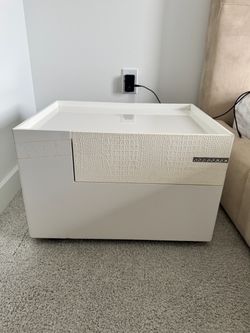 White Faux Crocodile Nightstand with Crystal Accents