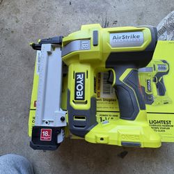 ryobi one 18v 18–guage cordless airstrike narrow crown staplier tool only