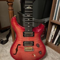 PRS Wood Library Custom 24 Semi-Hollow 10-Top Electric Guitar 2018 Bonni Pink Redburst
