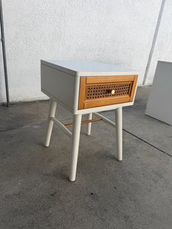 Mid-Century Nightstand with Cane Drawer Front