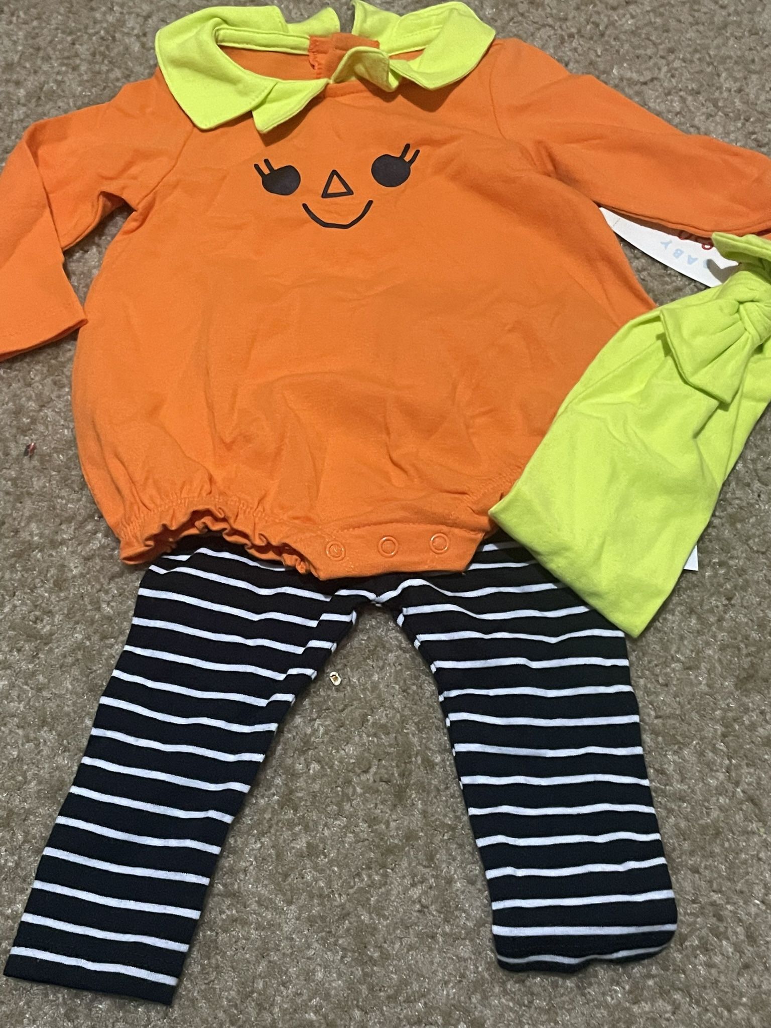 Nb Cat & Jack Pumpkin Outfit With Headband